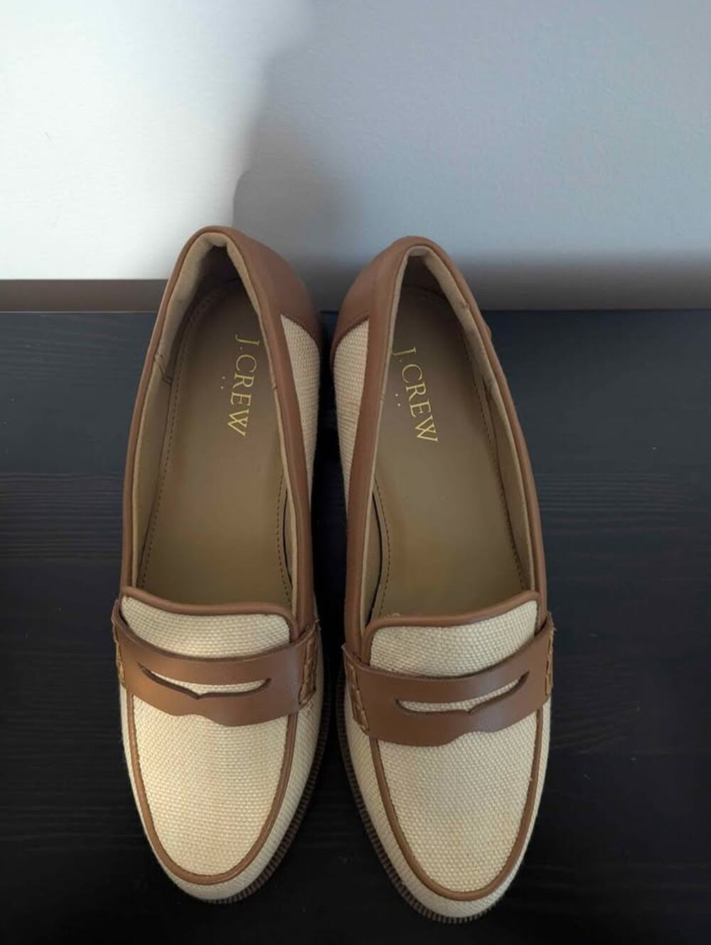 J.Crew Natural Rafia and Leather Penny Loafers size 7